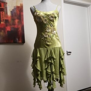 Sue Wong Floral Embroidery Silk Strappy Gown